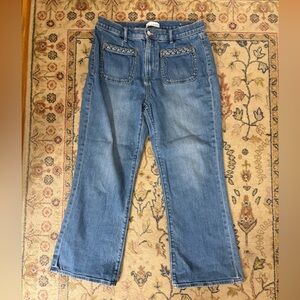 LOFT Braided Pocket Kick Flare Jeans in Light Blue Denim